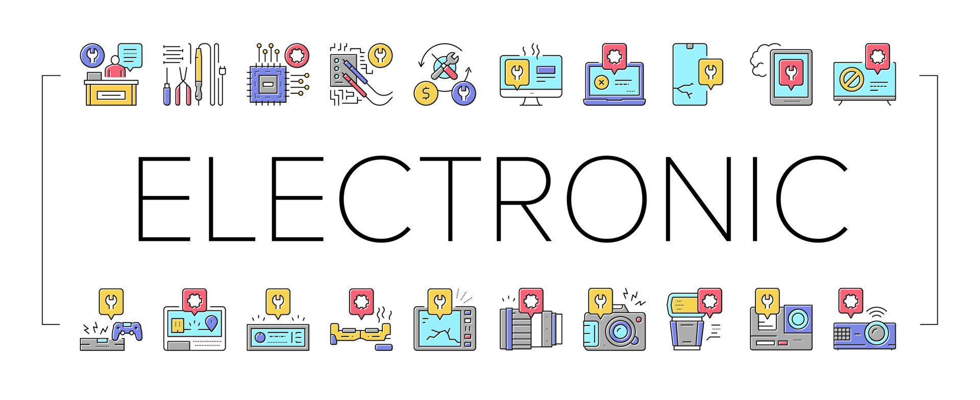 vecteur de jeu d'icônes de collection de réparation électronique