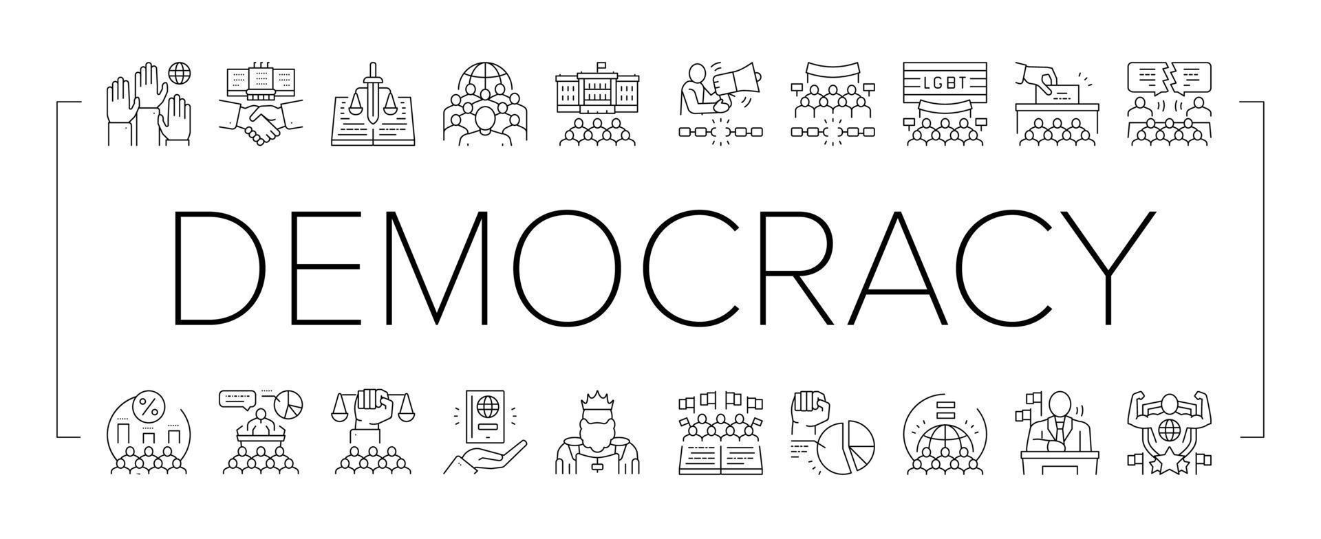 démocratie, gouvernement, politique, icônes, ensemble, vecteur