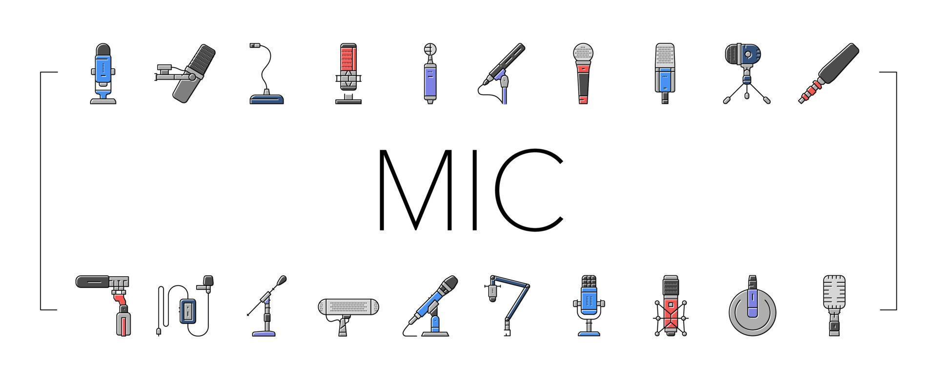 micro microphone voix podcast icônes définies vecteur