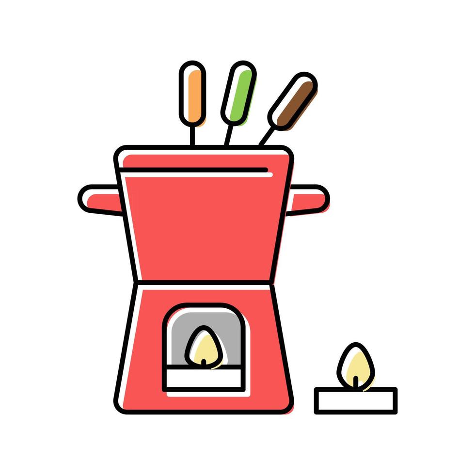 illustration vectorielle de l'icône de couleur du pot à fondue aux chandelles vecteur