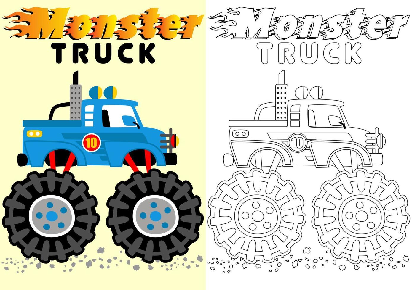 caricature de vecteur de camion monstre, livre de coloriage ou page