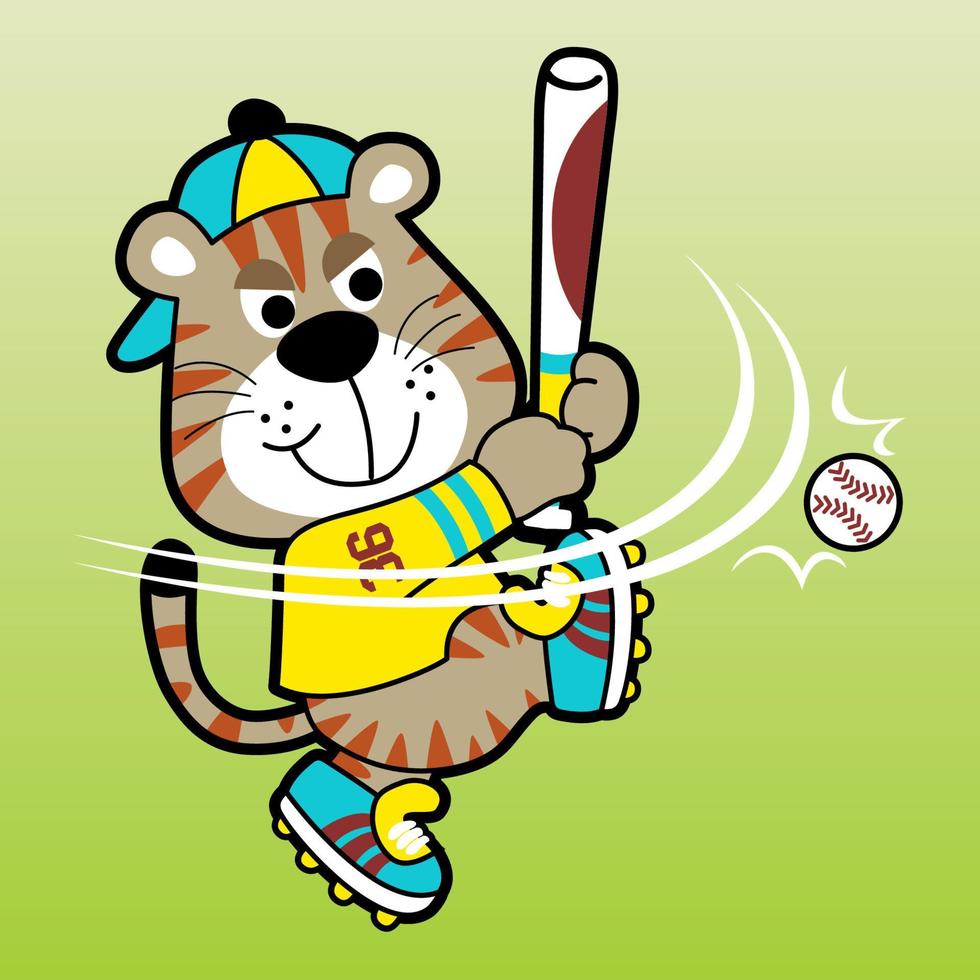 dessin animé de vecteur de tigre drôle jouant au baseball