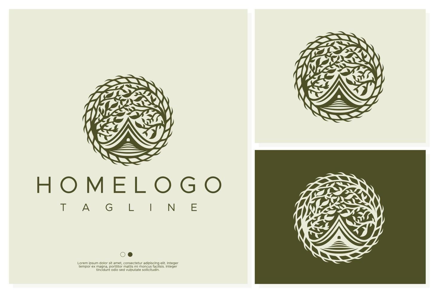 graphique de conception de logo de maison d'arbre vintage. vecteur de modèle de logo de maison verte.