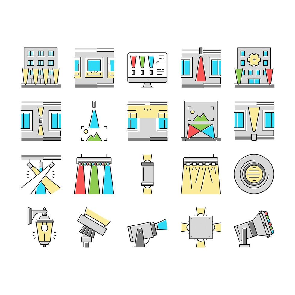 icônes de collection d'outils d'éclairage de façade définies vecteur