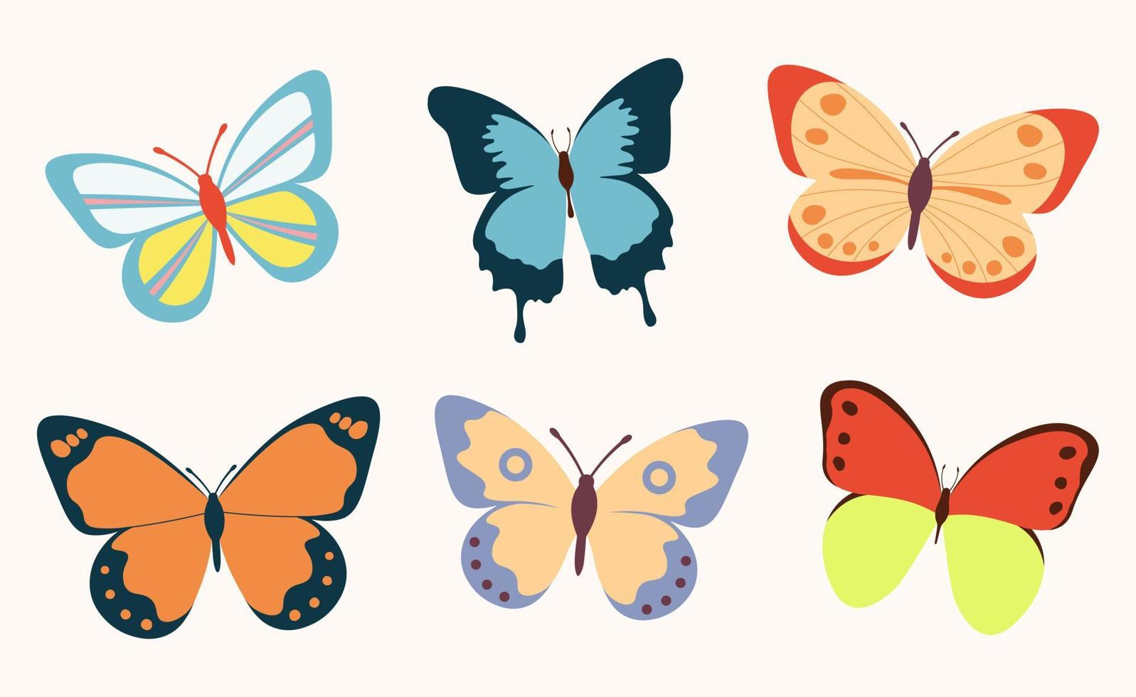 collection de papillons multicolores. illustration vectorielle de conception nature lumineuse dans un style plat vecteur