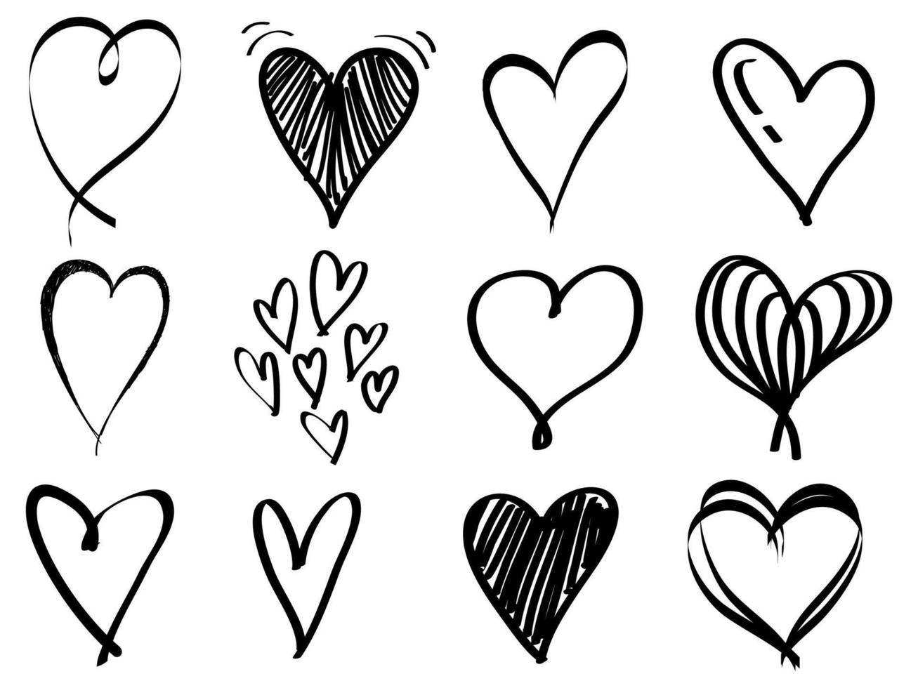 jeu d'icônes de coeur dessiné à la main, amour. avec un style différent. isolé sur fond blanc. illustration vectorielle pour la conception de concept vecteur