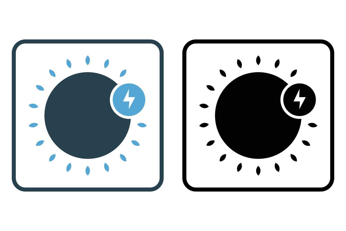 illustration d'icône d'énergie solaire. icône du soleil avec électricité. icône liée à l'écologie, aux énergies renouvelables. style d'icône solide. conception de vecteur simple modifiable