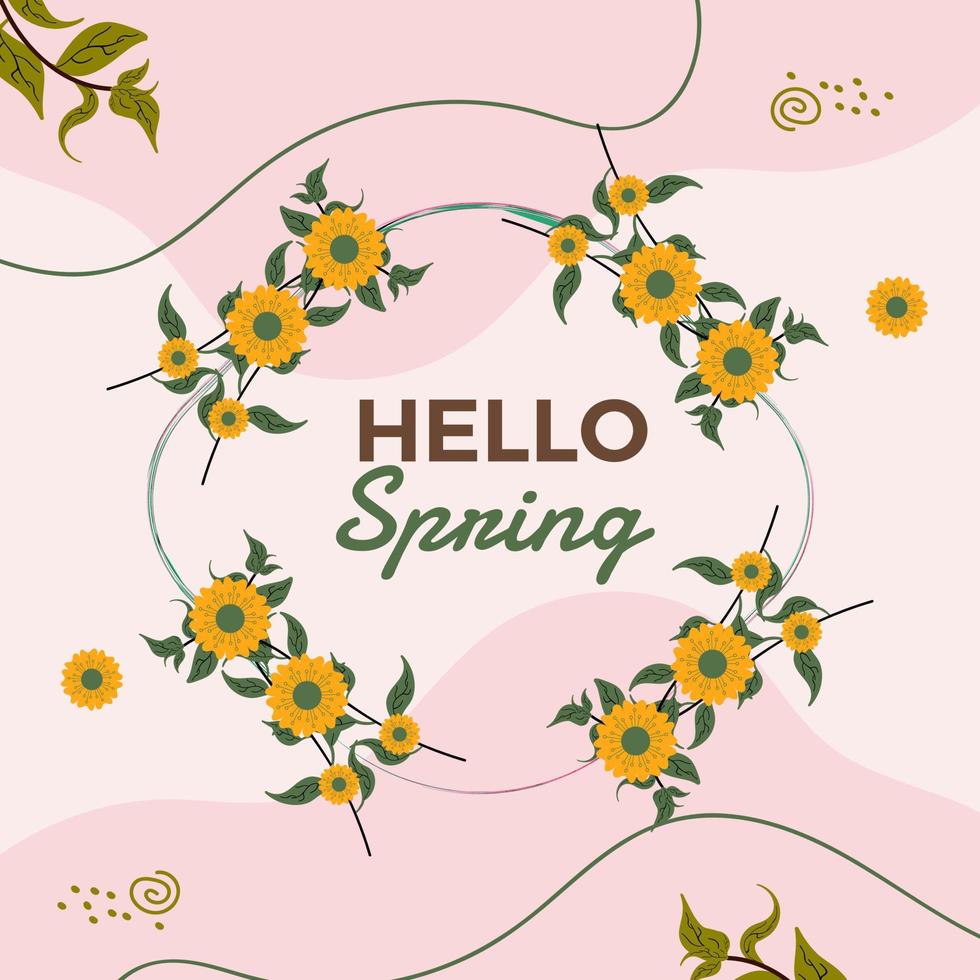 cadre floral de printemps. Bonjour bannière de printemps. conception de publication de printemps sur les médias sociaux. modèle de bannière de printemps dessiné à la main vecteur