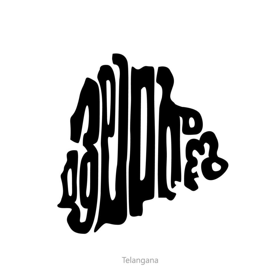 lettrage de la carte telangana en écriture telugu. carte typographique telangana. vecteur