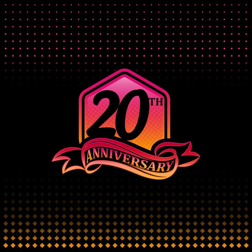 logotype de célébration d'anniversaire de vingt ans. Logo du 20e anniversaire, fond noir vecteur