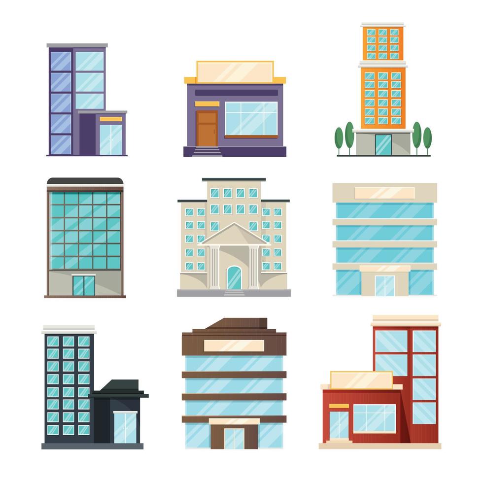 illustration vectorielle de divers bâtiments design plat vecteur