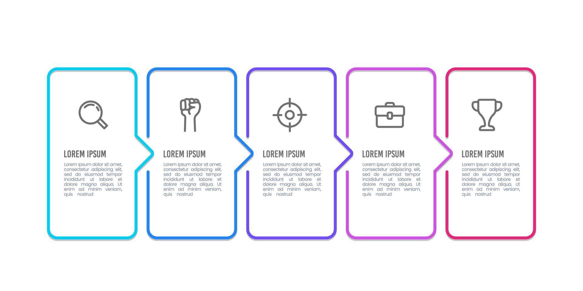 conception de ligne de cadre infographique avec icônes et 5 options ou étapes. illustration vectorielle. vecteur