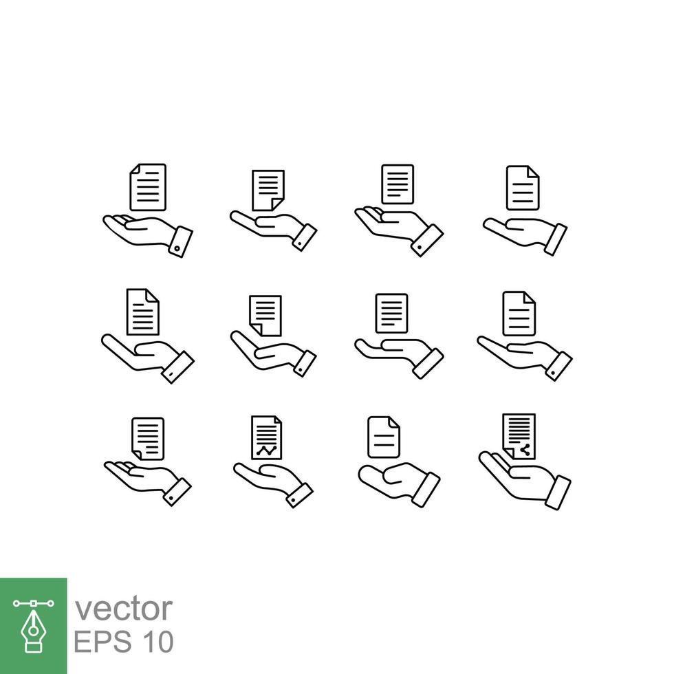 ensemble d'icônes de ligne de remise de document. symbole de fichier de style de contour simple. propriété, transfert, académie, concept d'accord commercial. illustration vectorielle isolée sur fond blanc. ep 10. vecteur