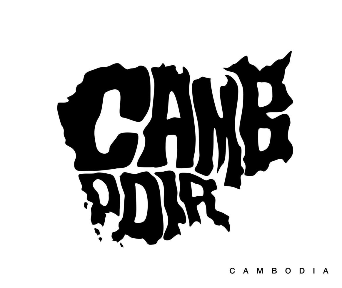 typographie de la carte du cambodge. cambodge écrit en forme de carte. lettrage de la carte. vecteur