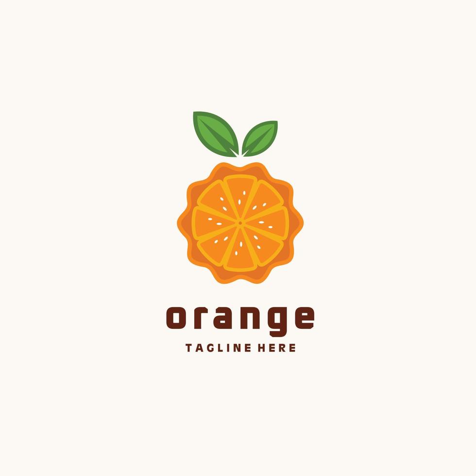 fruit orange cercle frais feuille minimaliste logo design icône vecteur