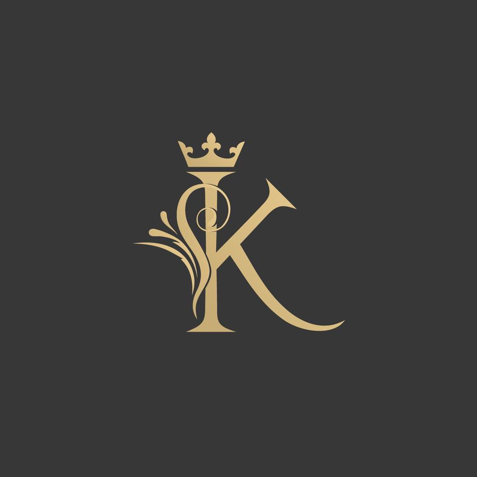 lettre d'or élégante k avec inspiration de conception de logo de couronne vecteur