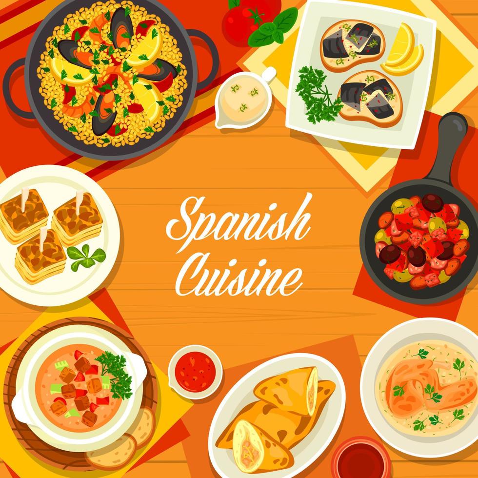cuisine espagnole, couverture du menu des plats du restaurant vecteur