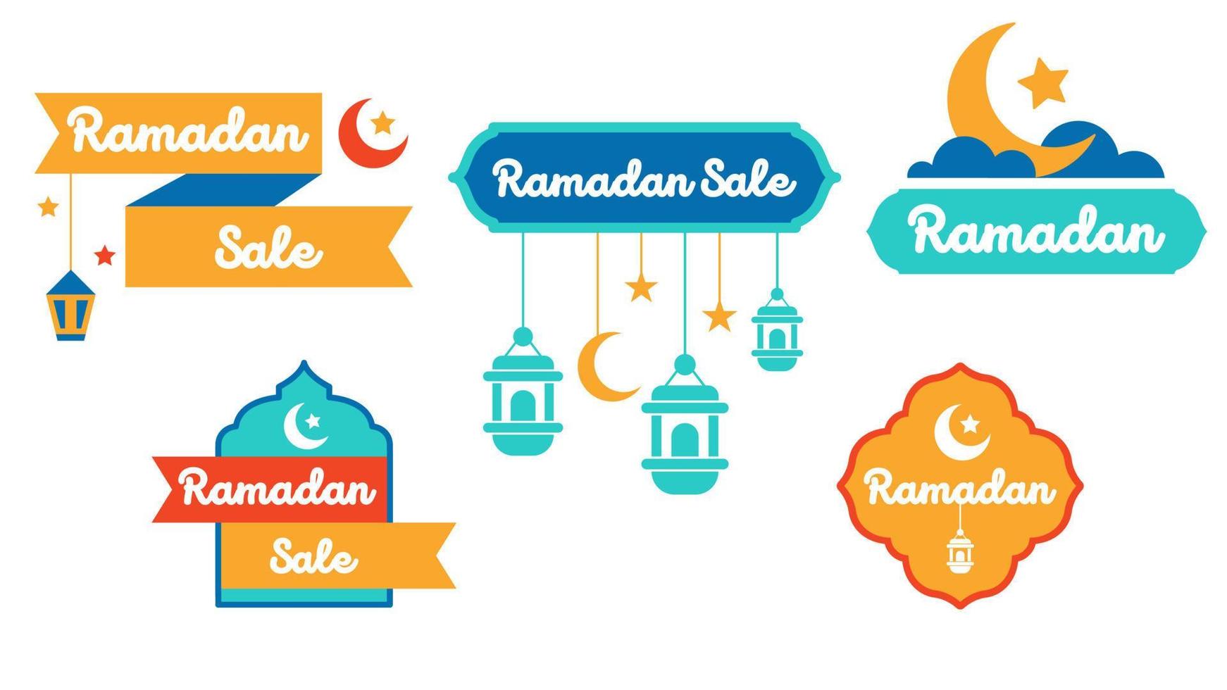 ensemble de 5 symboles d'icône de badges de vente du ramadan vecteur