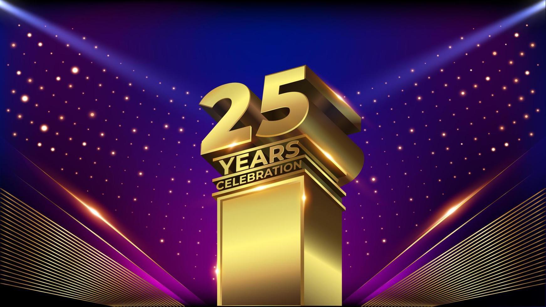 25 ans jubilé bleu rose doré récompense la célébration de l'arrière-plan graphique. projecteur de divertissement modèle hollywood modèle de conception abstraite d'entreprise de luxe certificat de bannière vecteur