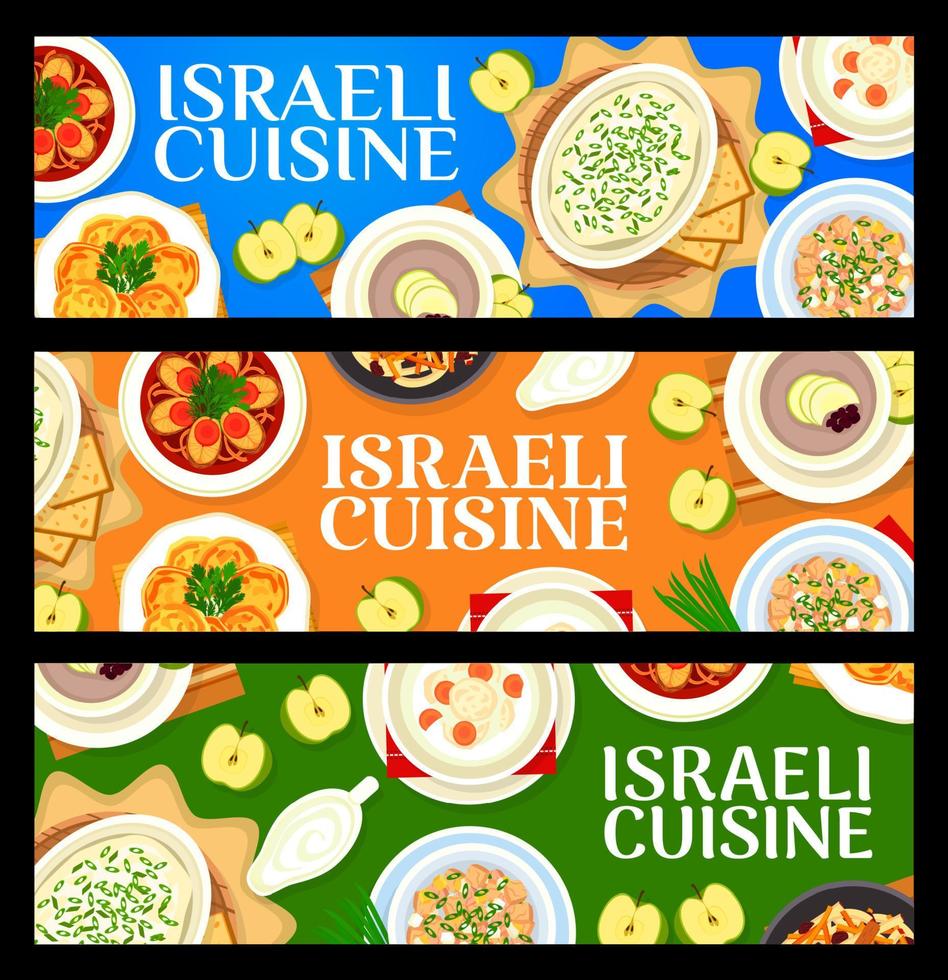 israélien nourriture restaurant repas horizontal bannières vecteur