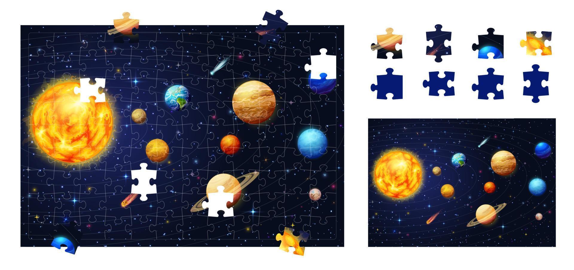 solaire système scie sauteuse puzzle espace Jeu pièces vecteur