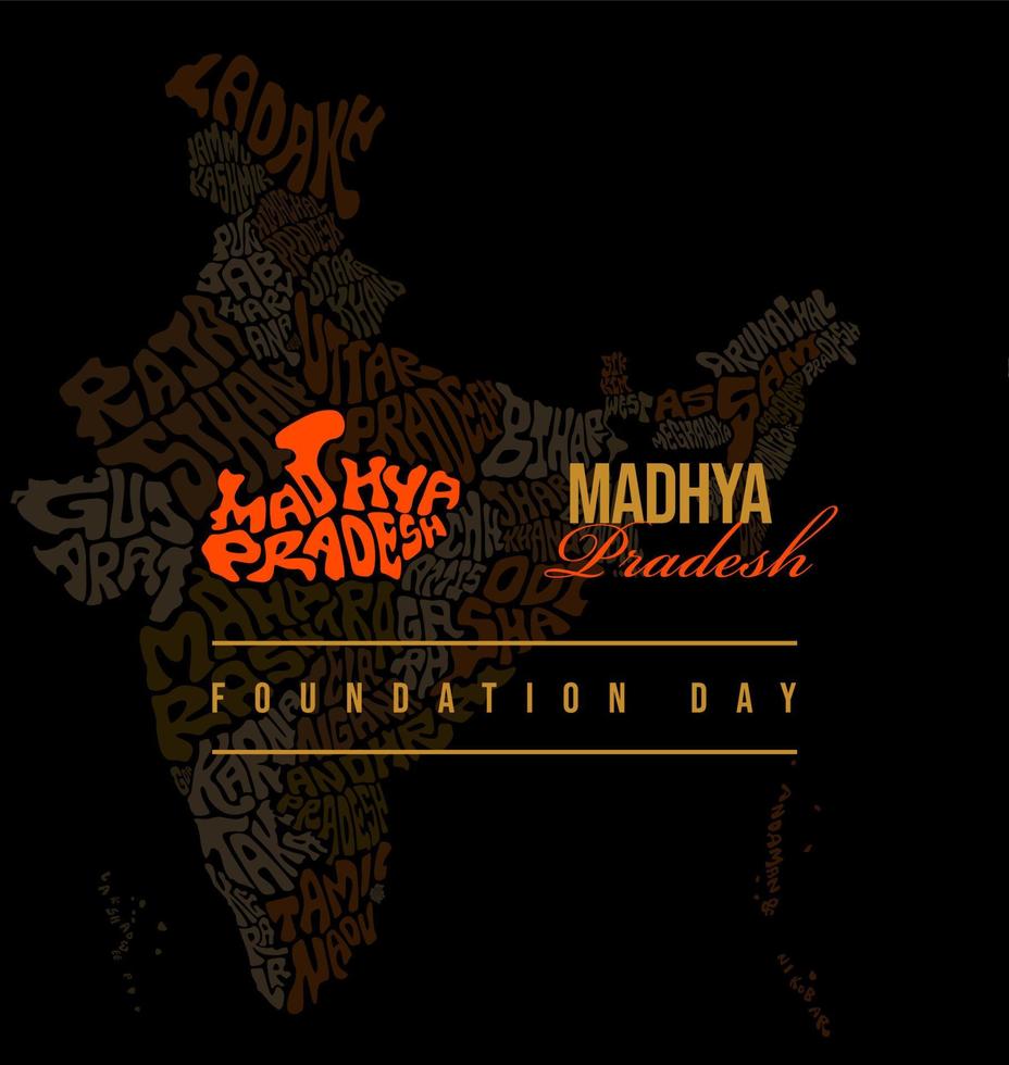 content madhya Pradesh fondation journée salutations avec carte illustration. madhya Pradesh typographie carte et Inde carte. vecteur