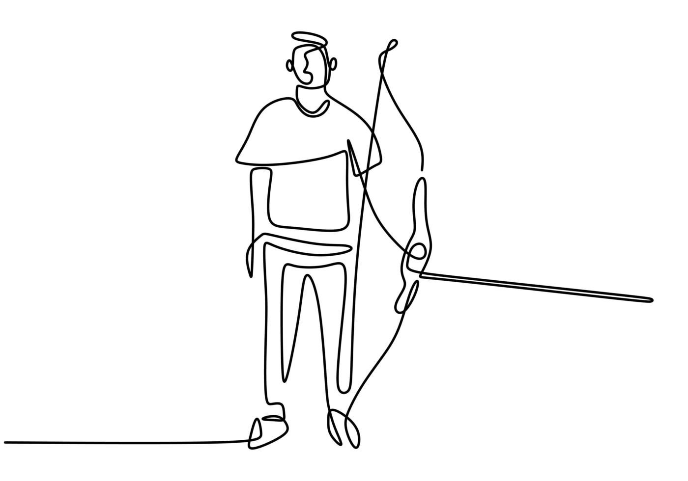 dessin au trait continu unique du jeune homme archer professionnel vecteur