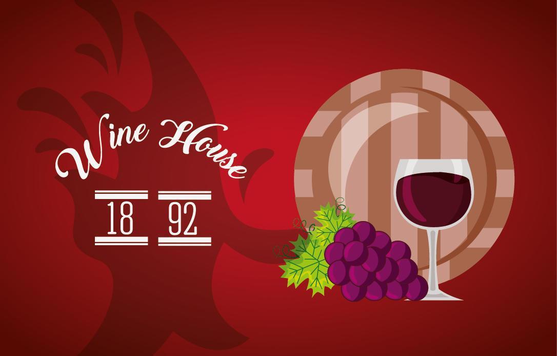 affiche de maison de vin avec tonneau et raisins vecteur