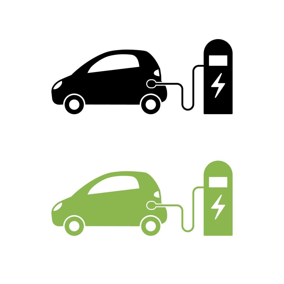 voiture électrique et icône de station de charge électrique. symbole de véhicule hybride. concept de véhicule électrique ou auto écologique. vecteur