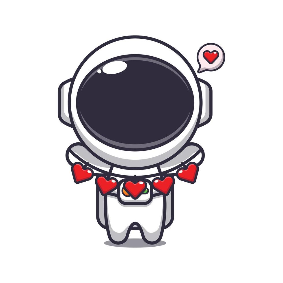 mignonne astronaute dessin animé personnage en portant l'amour décoration. vecteur