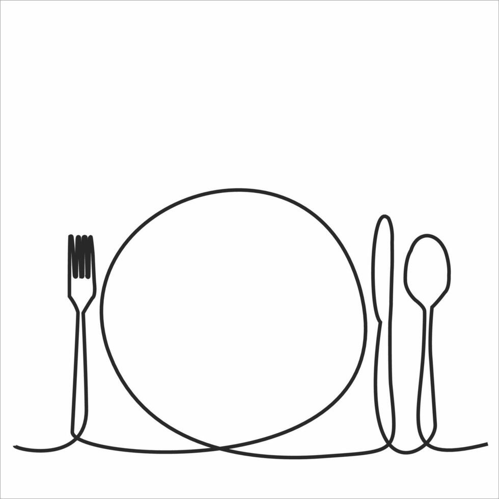 dessin au trait continu de logo de cuisine vecteur