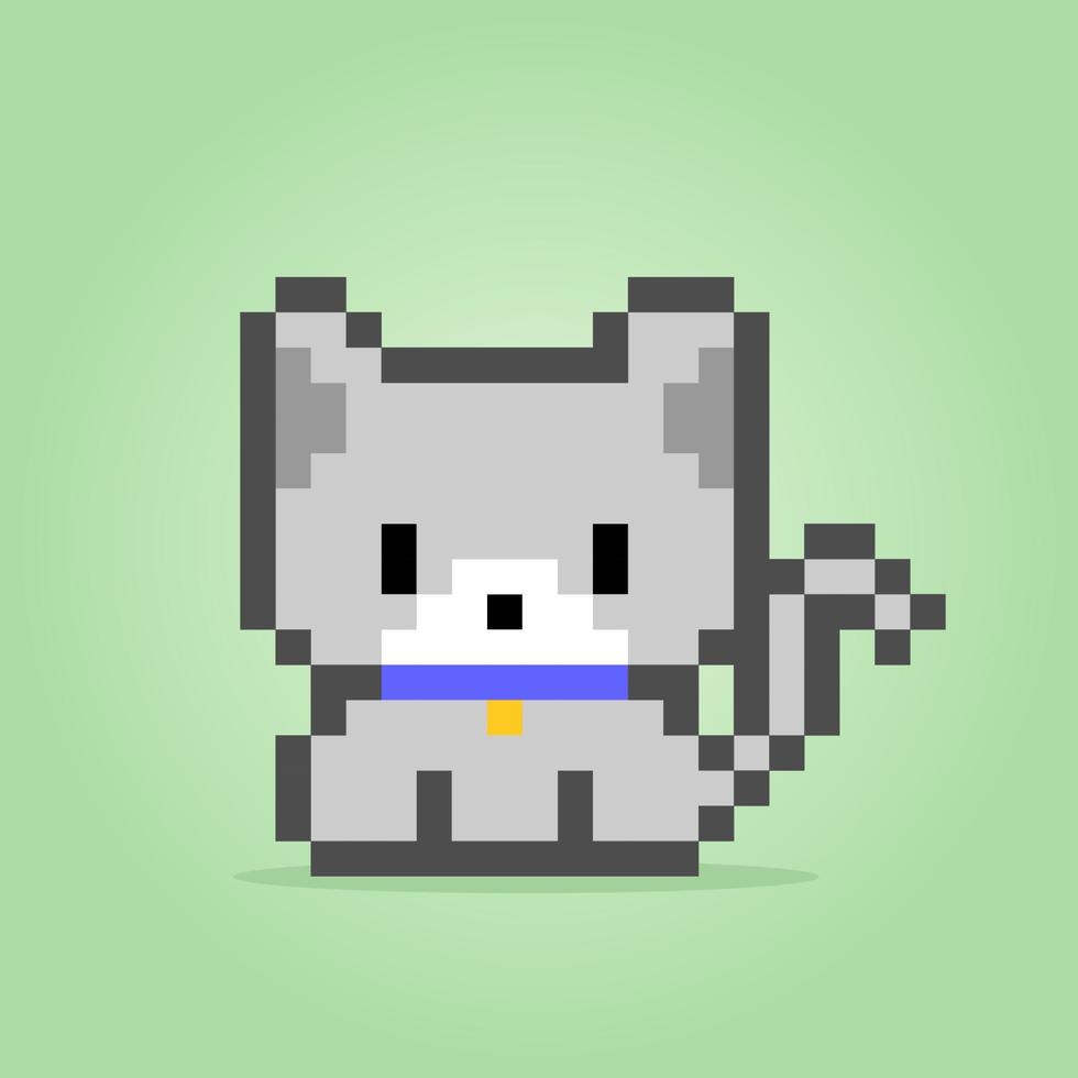 pixel 8 bits un chat. animal pour les actifs de jeu en illustration vectorielle. vecteur