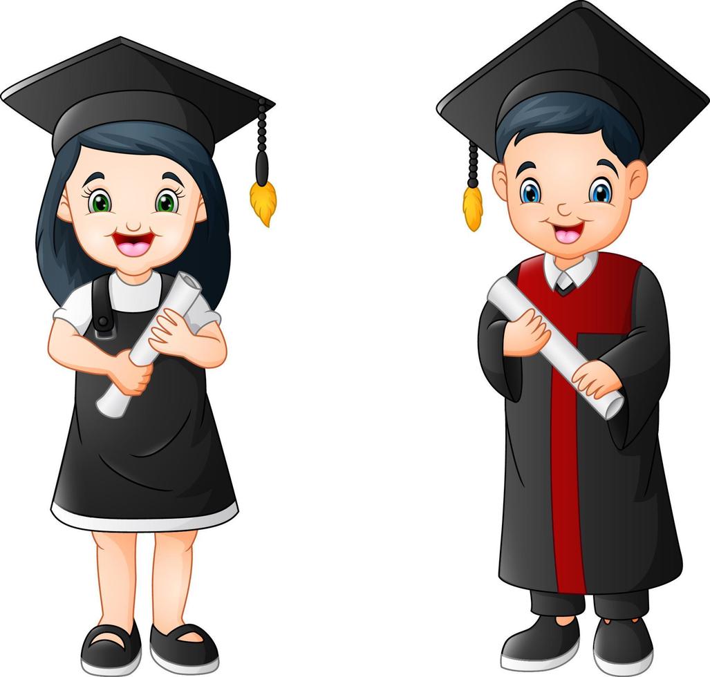 dessin animé garçon et fille en costume de graduation vecteur