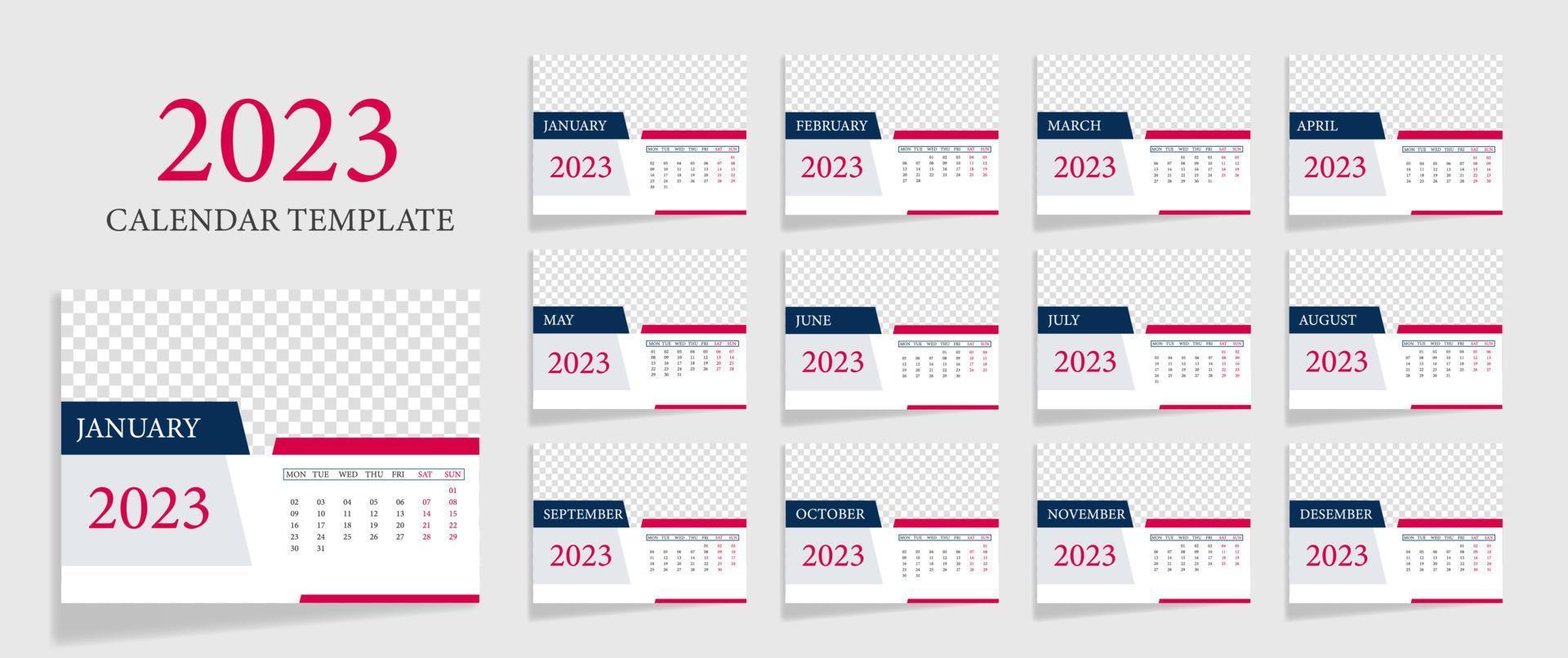 calendrier de bureau 2023 illustration vectorielle de modèle d'entreprise vecteur