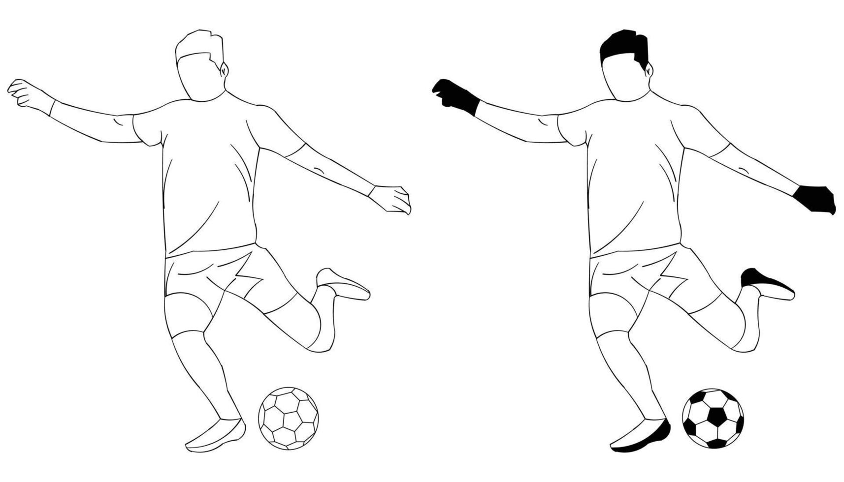 joueur de football de vecteur. illustration d'art en ligne noir et blanc. vecteur