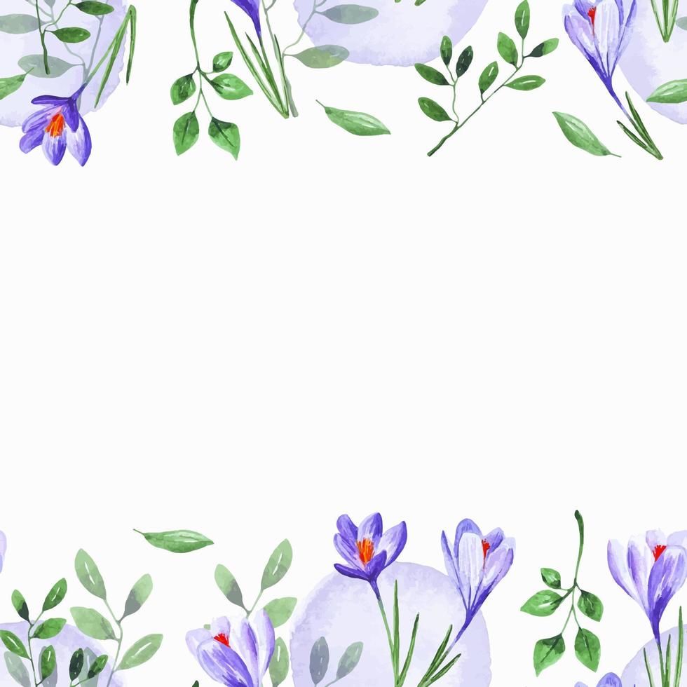 aquarelle sans couture Cadre avec printemps fleurs crocus pour faire-part, salutation, décor vecteur