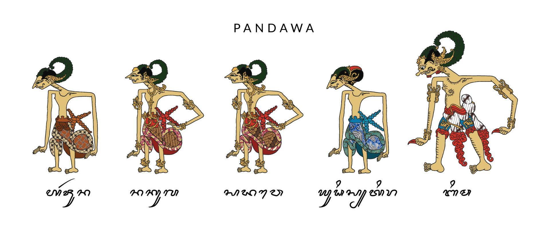 pandawa wayang illustration. main tiré indonésien ombre fantoche. vecteur