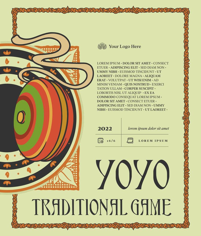 yo-yo illustration avec ethnique Contexte pour social médias poste. main tiré indonésien traditionnel Jeux illustration. vecteur