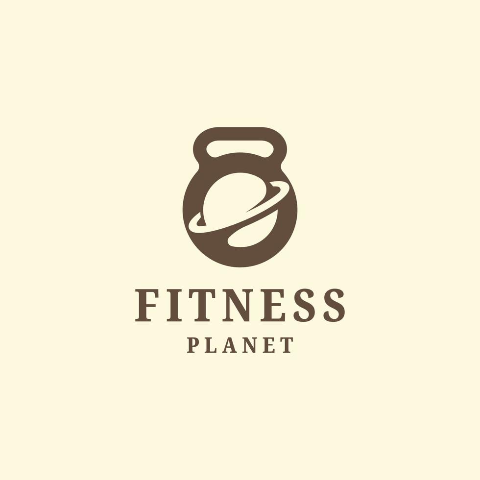 symbole de fitness kettlebell avec modèle de conception d'icône de logo de forme de planète vecteur plat