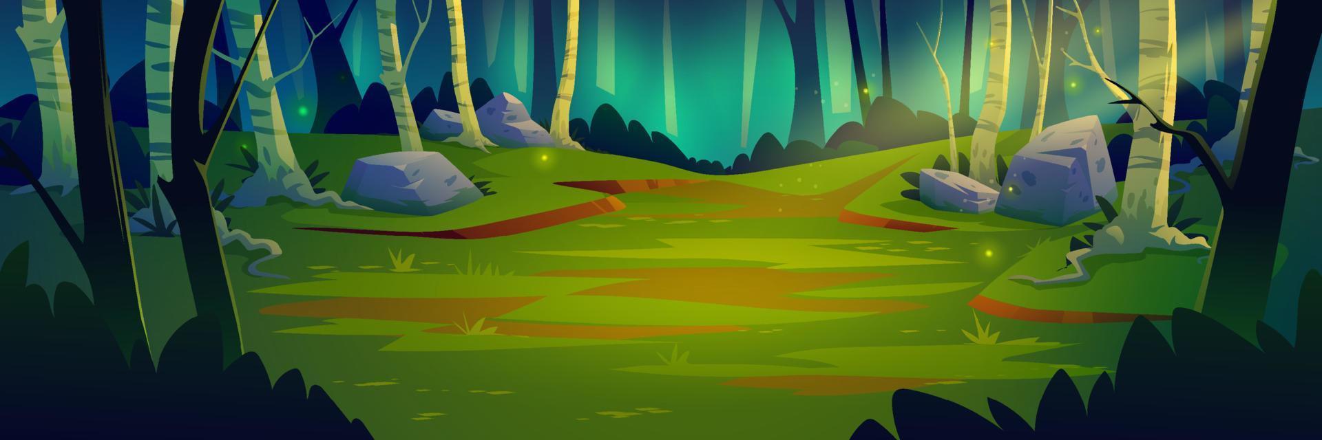 paysage de forêt profonde, illustration de vecteur de dessin animé