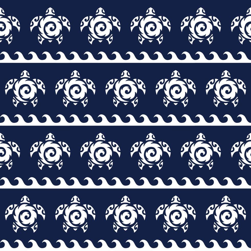 modèle sans couture avec des tortues de mer. La vie marine. motif maori. arrière-plan élégant. Bleu et blanc. vecteur