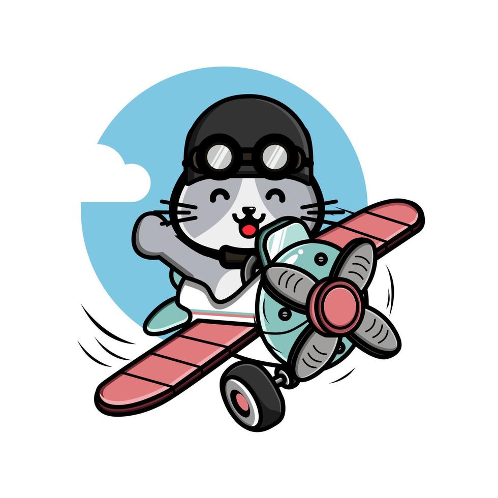 mignon petit chat volant avec illustration d'avion vecteur
