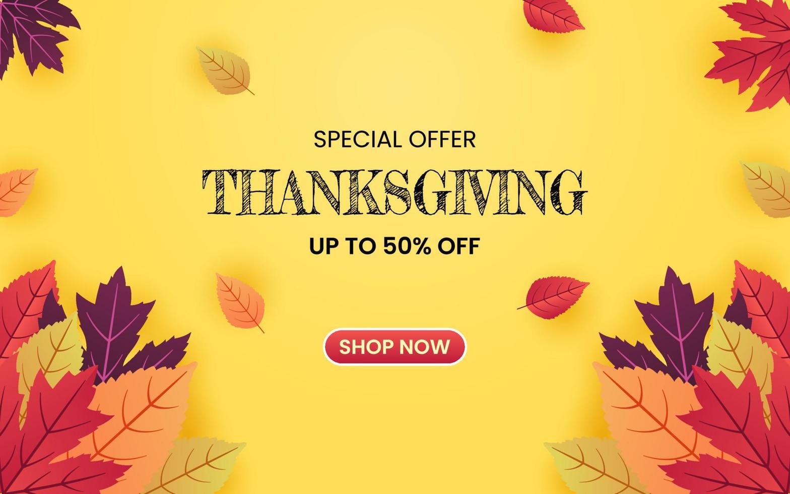 bannière de vente offre spéciale thanksgiving avec des feuilles d'automne vecteur