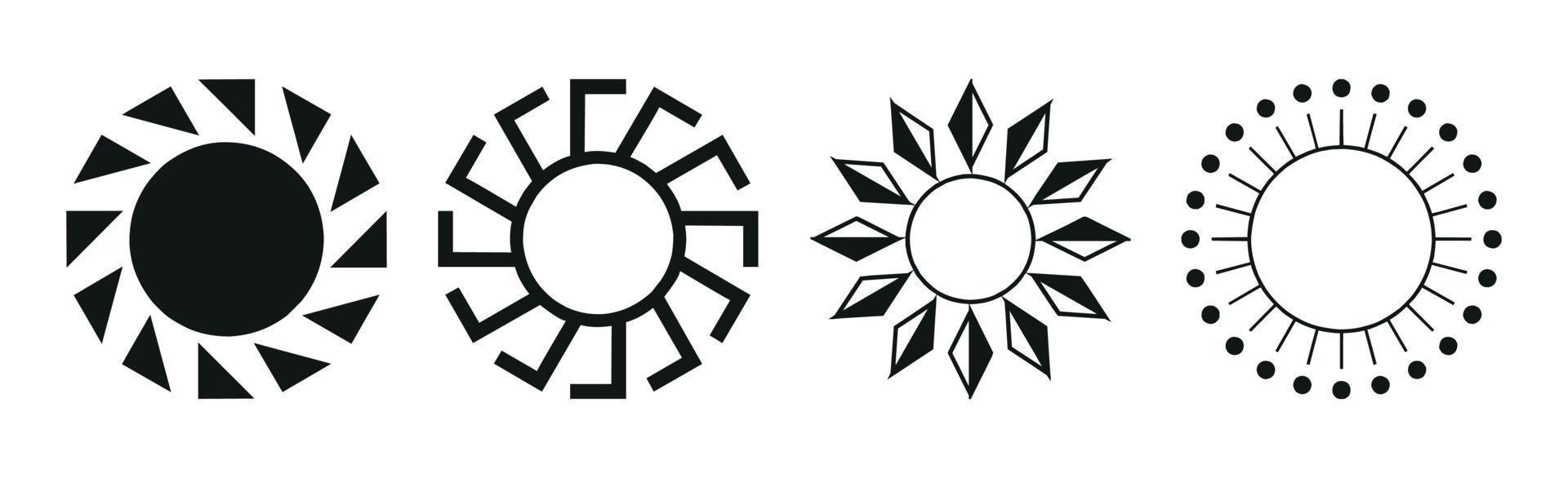 collection de 4 pièces différentes d'abstraction de soleil noir sur fond blanc - vecteur
