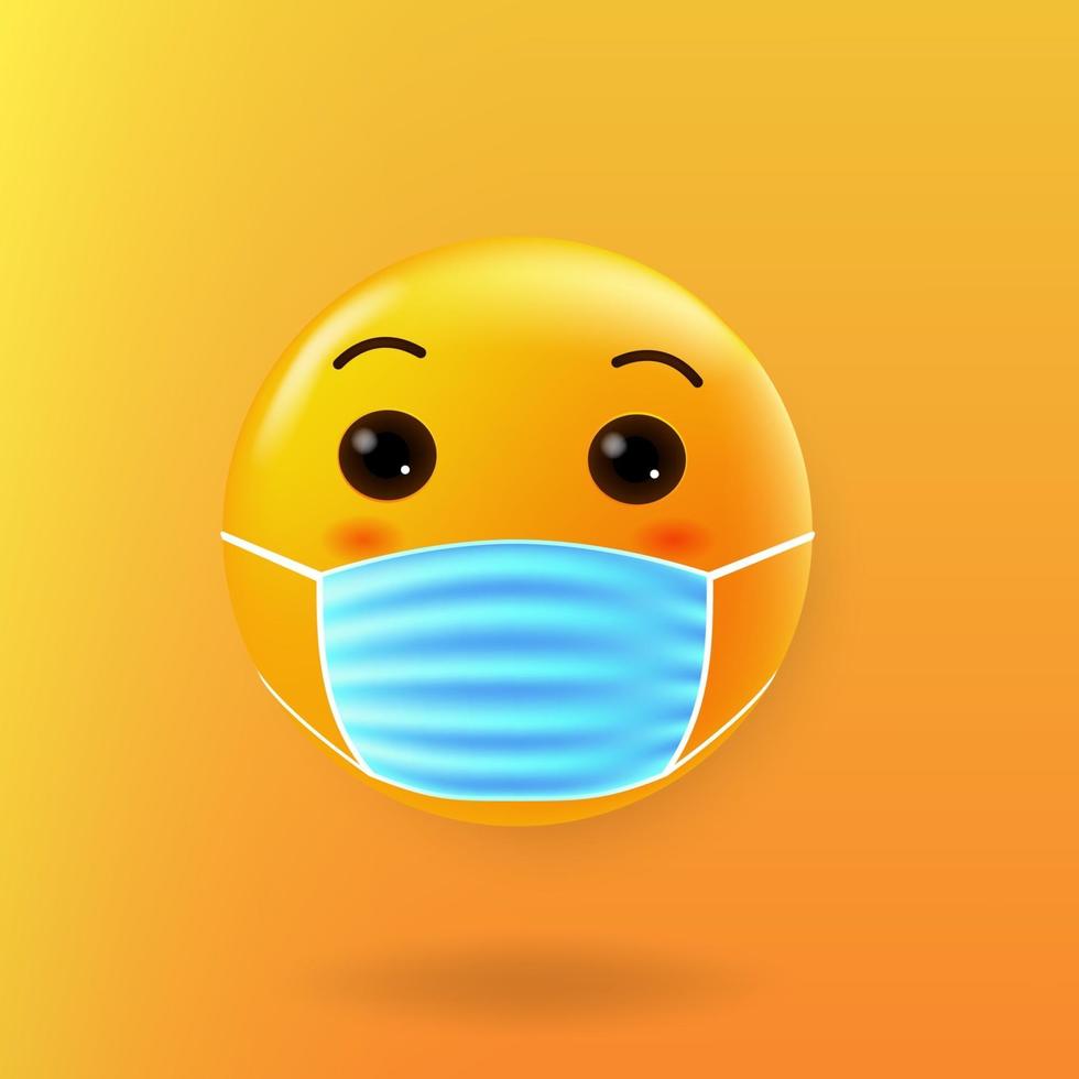 mignon emoji avec masque buccal, nouveau normal vecteur