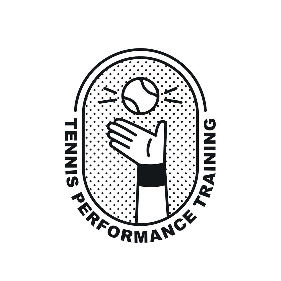 tennis club logo. une main et une Balle en jouant une tennis servir sont dessiné. vecteur