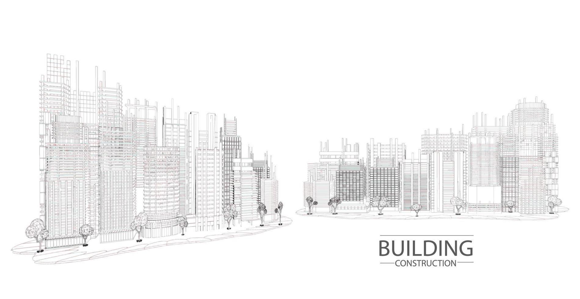 bâtiment construction plan façades architecture sketch.vector illustration vecteur