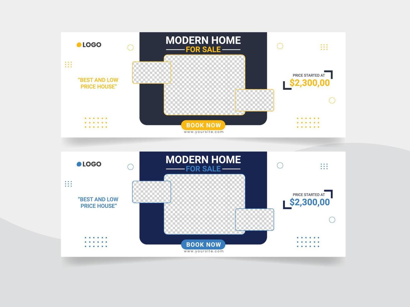 bannière web immobilier et modèle de couverture facebook de médias sociaux vecteur