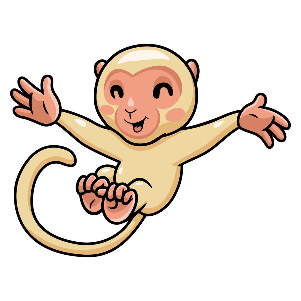 mignon petit dessin animé de singe albinos posant vecteur