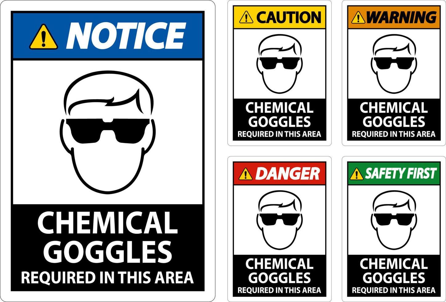 chimique des lunettes de protection obligatoire signe sur blanc Contexte vecteur